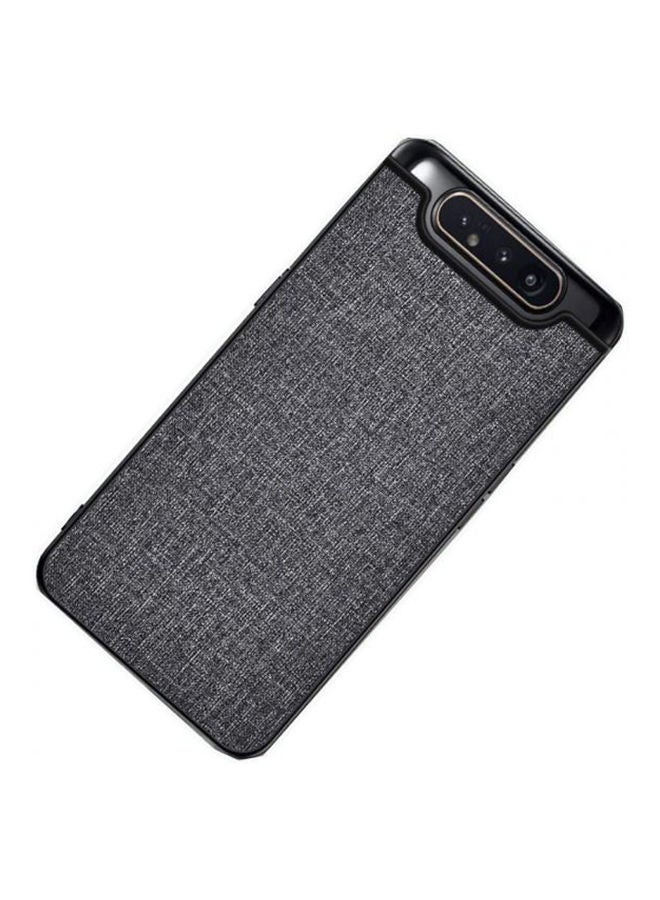 Samsung Galaxy A80 Cloth Texture Pattern With Leather Coated Case Cover  . Grey