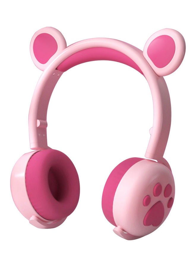 Foldable Bear Shape Wireless Headphone Dark Pink - Image 1