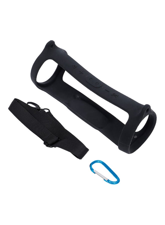 3-Piece Bluetooth Speaker Silicone Protective Case Cover  With Strap Black 