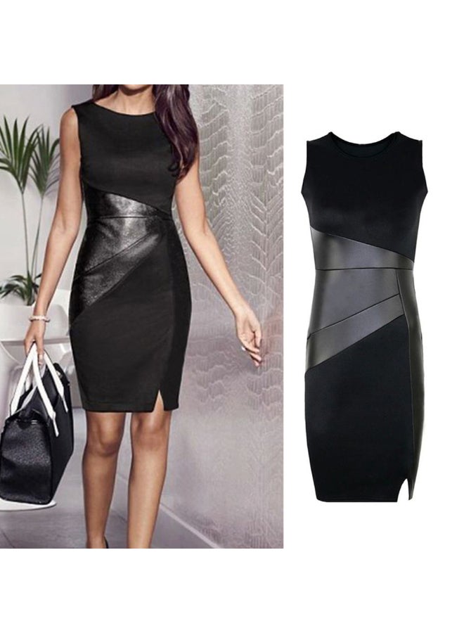 Faux Leather Sleeveless Slim Fit Party Dress Black  - Image 5