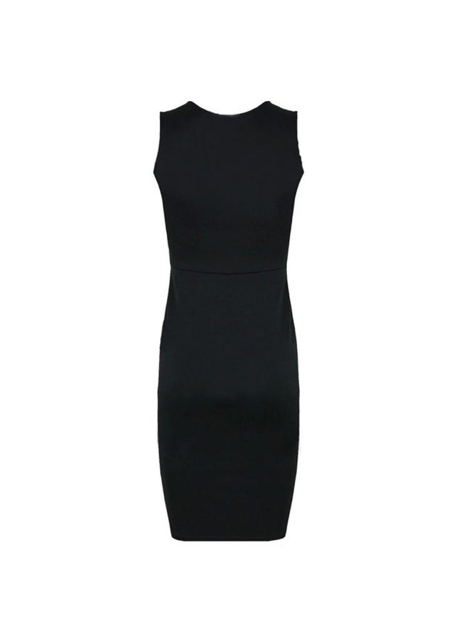 Faux Leather Sleeveless Slim Fit Party Dress Black  - Image 2