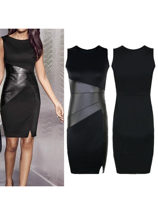 Faux Leather Sleeveless Slim Fit Party Dress Black  - Image 3