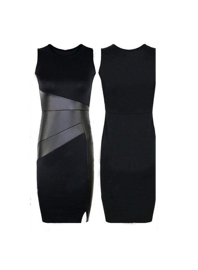 Faux Leather Sleeveless Slim Fit Party Dress Black  - Image 1