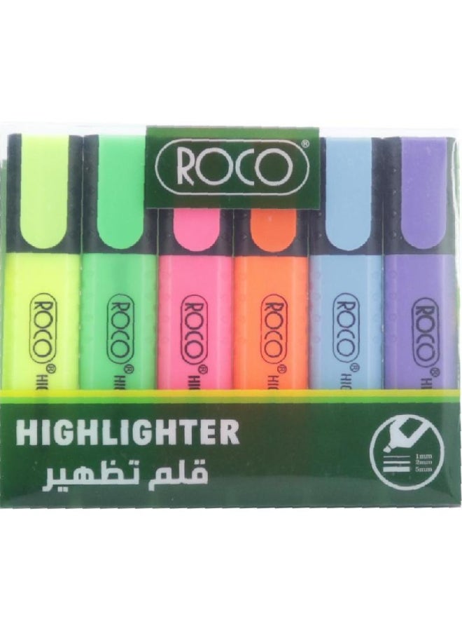 روكو طقم أقلام تحديد برأسٍ مائل من 6 قطع متعدد الألوان - Image 1