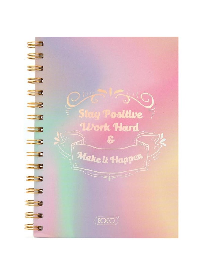 روكو دفتر ملاحظات عربي بنمط يحمل عبارة "Stay Positive Work Hard & Make it Happen" بأوراق مسطرة مفردة وردي - Image 1