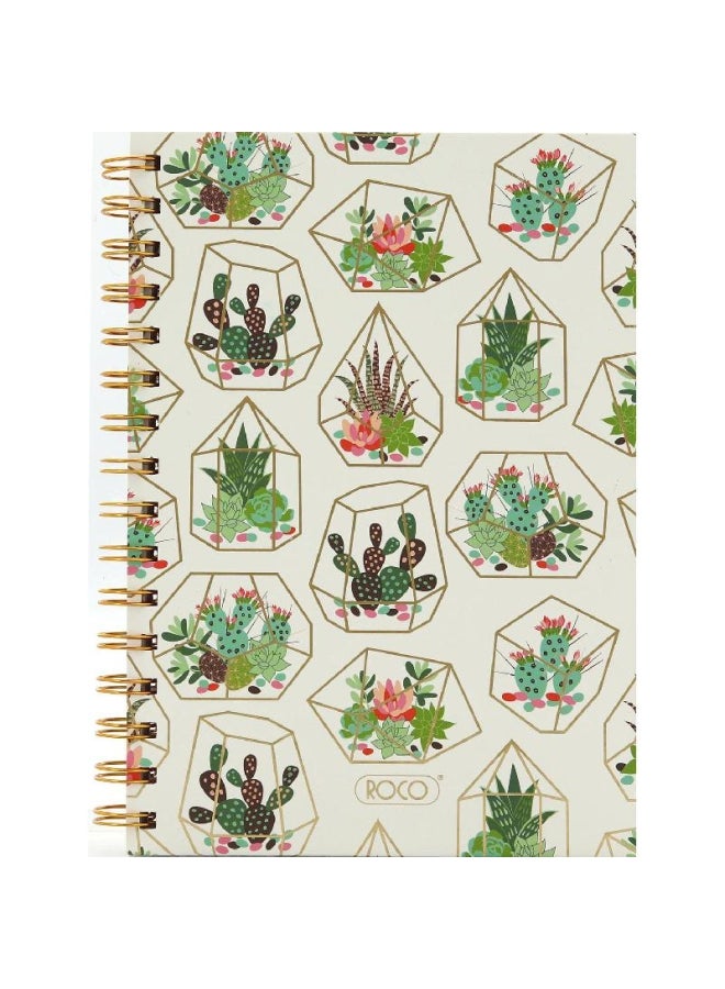 روكو نوت بوك عربي بورق تسطير فردي مقاس A وغلاف مزين برسمة نبات الصبّار أبيض - Image 1