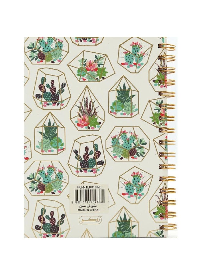 روكو نوت بوك عربي بورق تسطير فردي مقاس A وغلاف مزين برسمة نبات الصبّار أبيض - Image 2