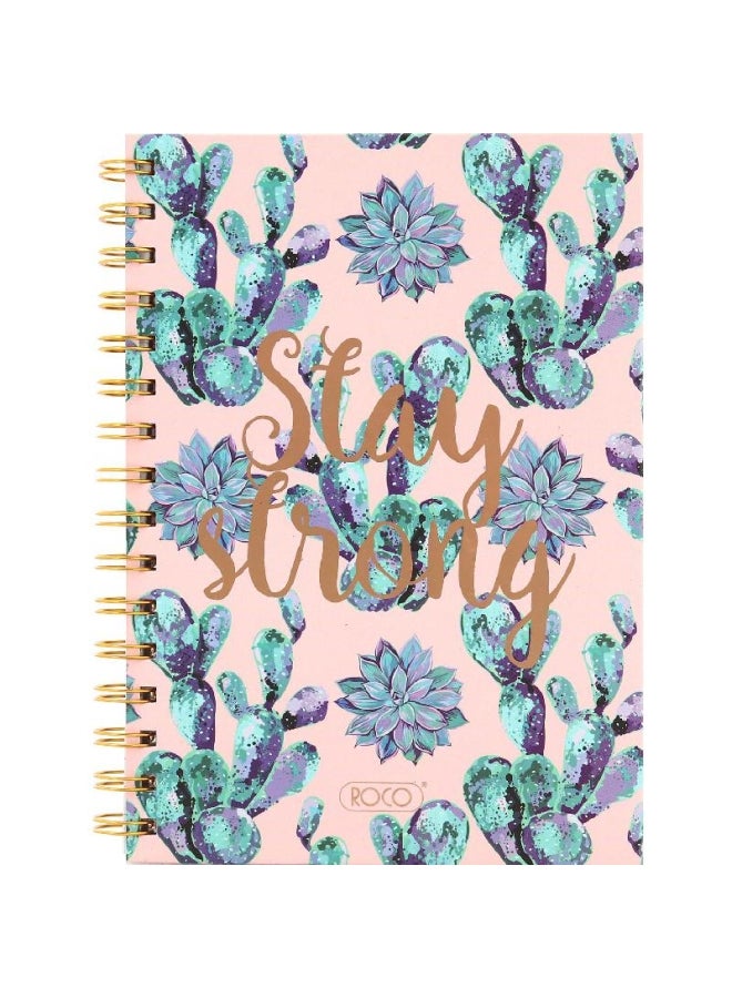 روكو دفتر ملاحظات عربي بنمط زهور وصبار ويحمل عبارة "Stay Strong" وبأوراق مسطرة مفردة متعدد الألوان - Image 1
