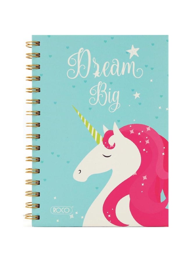 روكو دفتر ملاحظات عربي بنمط يونيكورن ويحمل عبارة "Dream Big" بأوراق مسطرة مفردة أزرق - Image 1