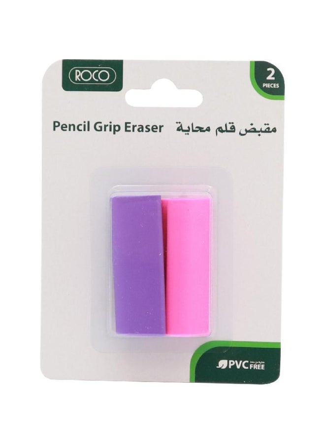 ROCO 2-Piece Pencil Grip Rubber Eraser Pink/Purple  - Image 1