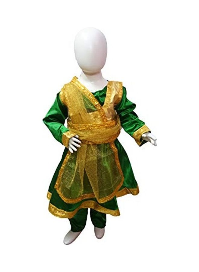 زي الرقص الكلاسيكي الهندي من بوك ماي كوستومي كاثرين بدون مجوهرات للفتيات أخضر- ذهبي - Image 1