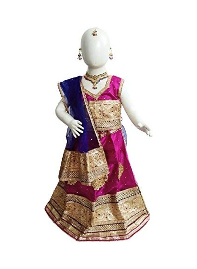 Navratri Garba Lehenga Choli Fancy Dress Costume with Jewellery Multicolour - Image 1