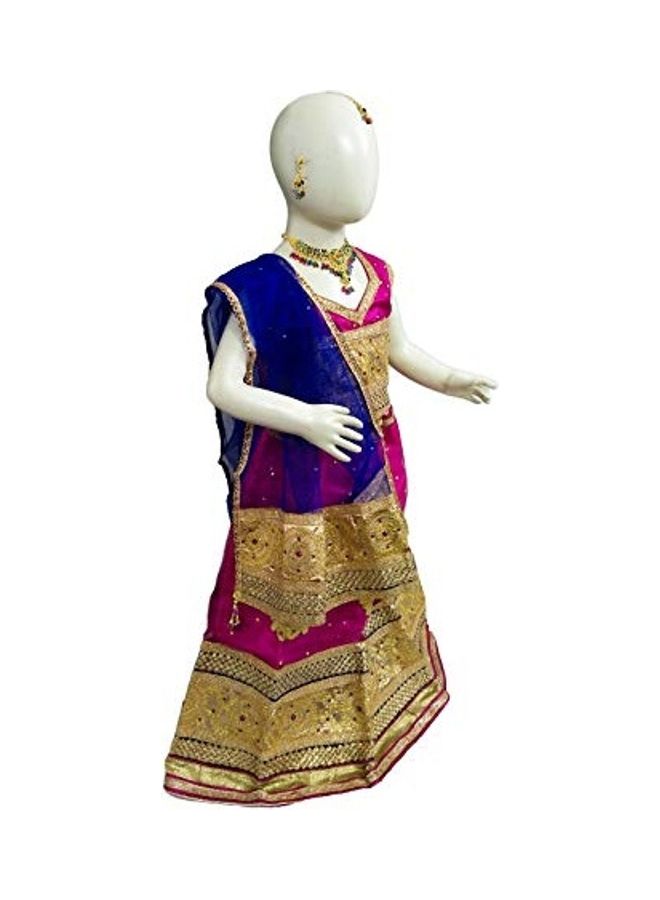 Navratri Garba Lehenga Choli Fancy Dress Costume with Jewellery Multicolour - Image 3