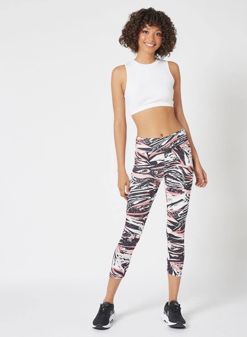 Athletiq Women's Mid Rise Sports Training Workout Cropped Length Stretch Leggings With Elastic Waist And All Over Print Multicolour  - Image 2