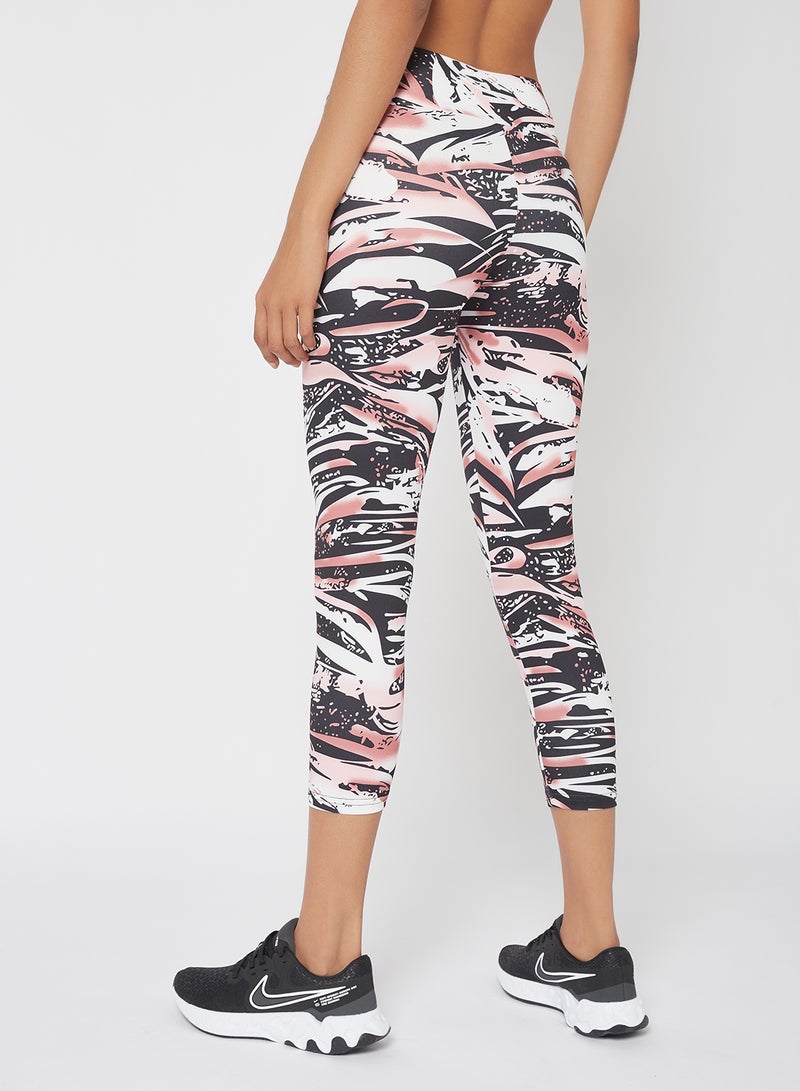 Athletiq Women's Mid Rise Sports Training Workout Cropped Length Stretch Leggings With Elastic Waist And All Over Print Multicolour  - Image 4