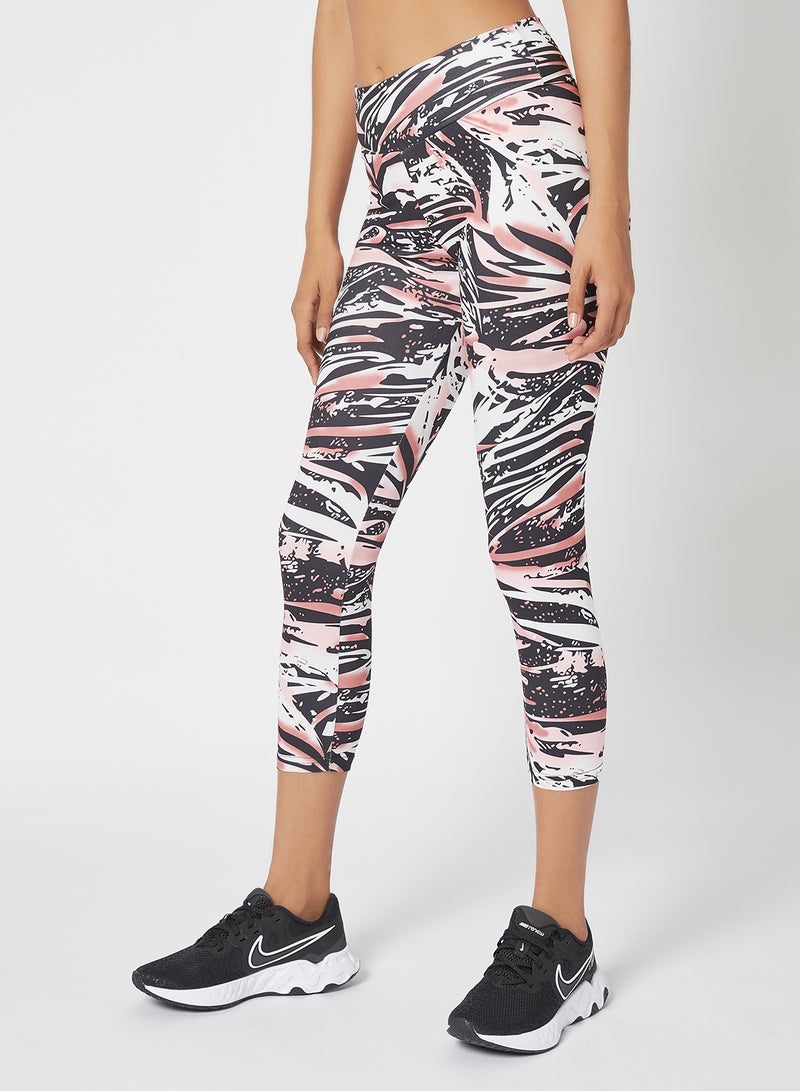 Athletiq Women's Mid Rise Sports Training Workout Cropped Length Stretch Leggings With Elastic Waist And All Over Print Multicolour  - Image 1