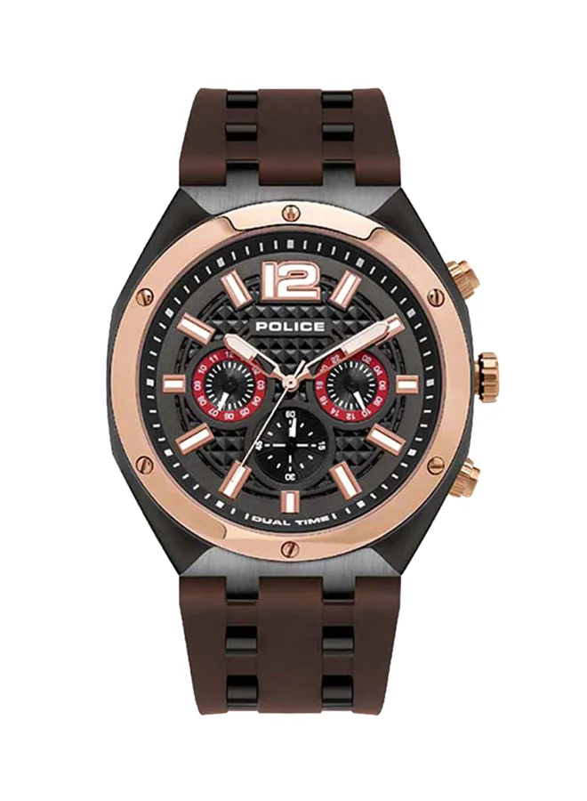 POLICE Men's Kediri Round Shape Silicone Strap Chronograph Wrist Watch 46 mm - Brown - P 15995JSBR-61P