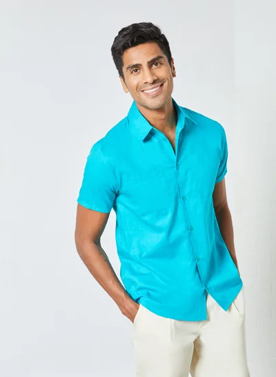 Sivvi x D'Atelier Short Sleeve Button Down Shirt Blue