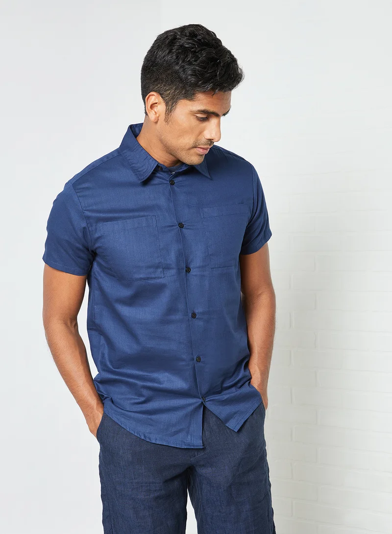 Sivvi x D'Atelier Short Sleeve Button Down Shirt Blue