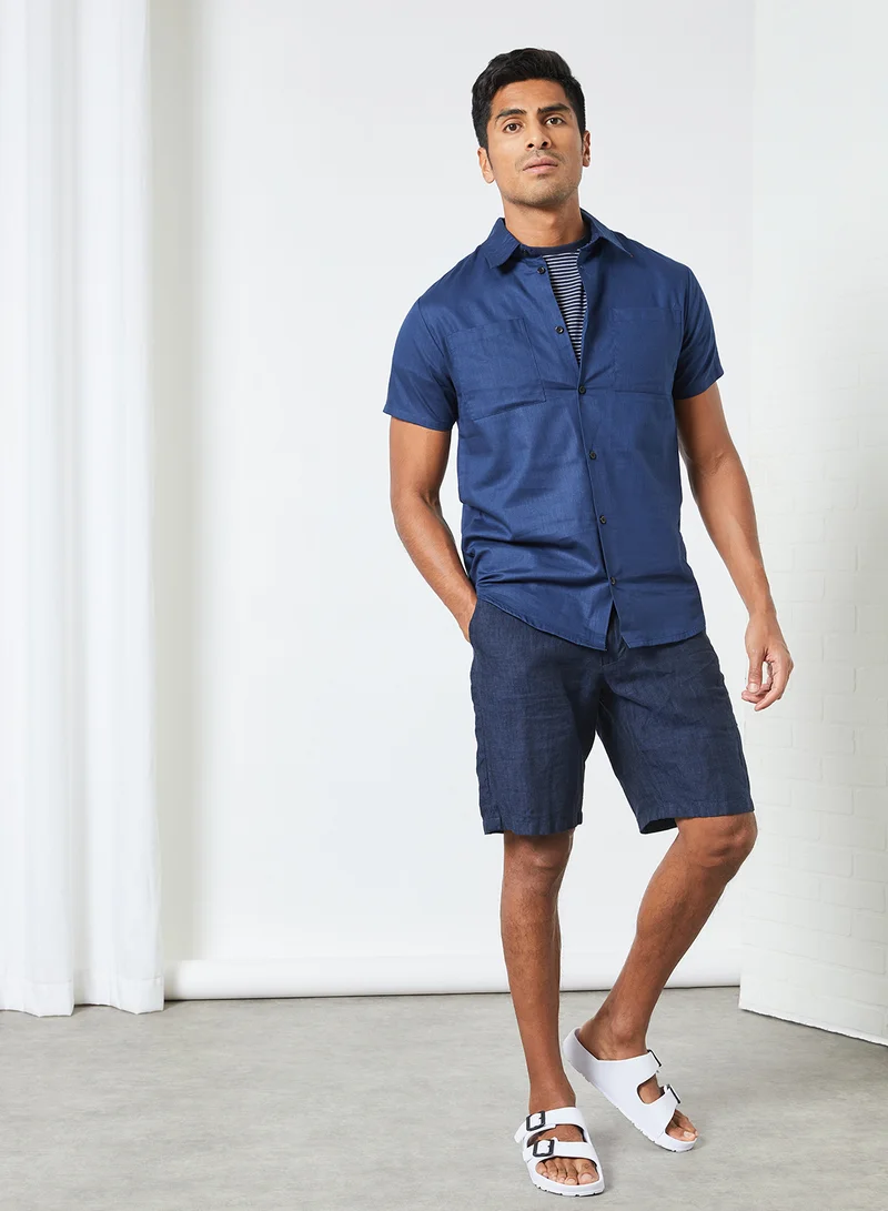 Sivvi x D'Atelier Short Sleeve Button Down Shirt Blue