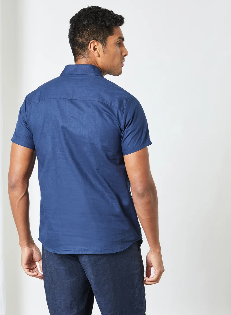 Sivvi x D'Atelier Short Sleeve Button Down Shirt Blue