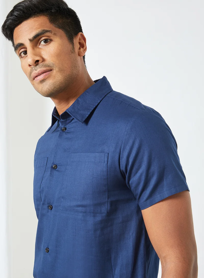 Sivvi x D'Atelier Short Sleeve Button Down Shirt Blue