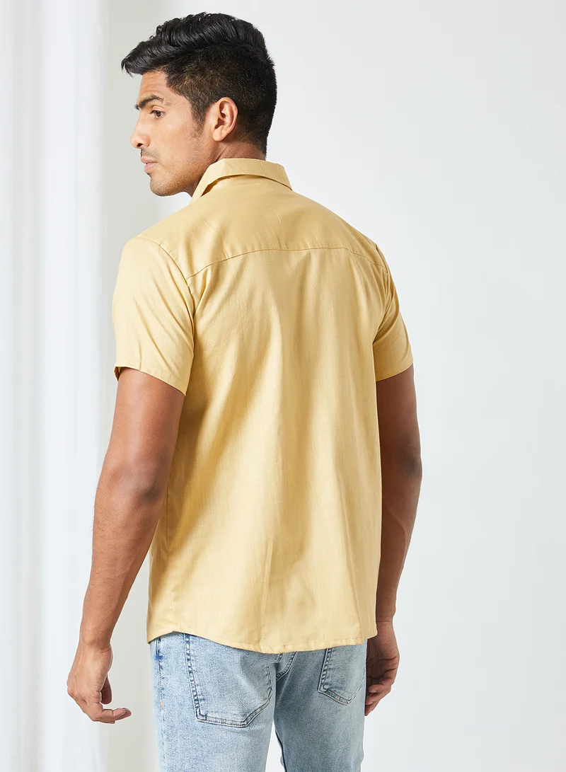 Sivvi x D'Atelier Short Sleeve Button Down Shirt Yellow