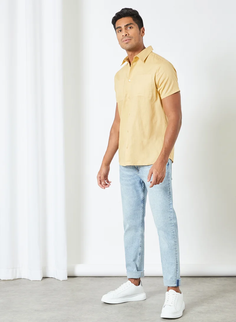 Sivvi x D'Atelier Short Sleeve Button Down Shirt Yellow