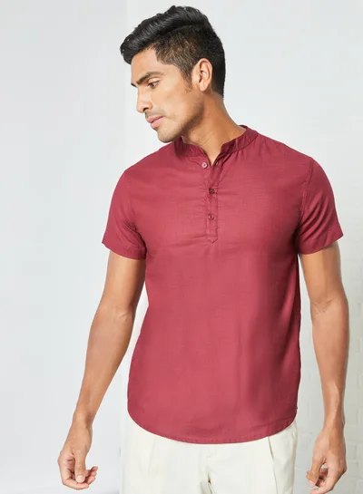 Sivvi x D'Atelier Mandarin Collar Neck Shirt Red