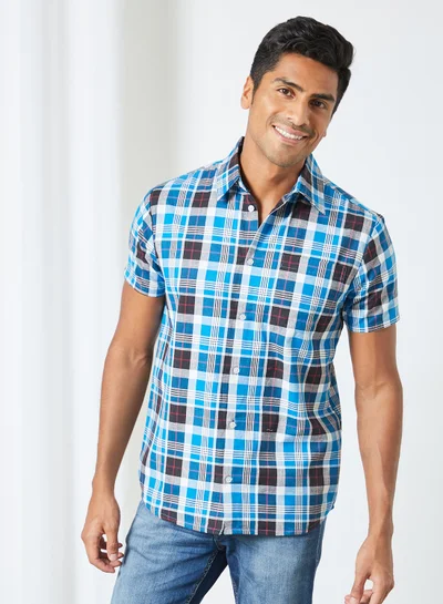 Sivvi x D'Atelier Checkered Short Sleeve Shirt Blue