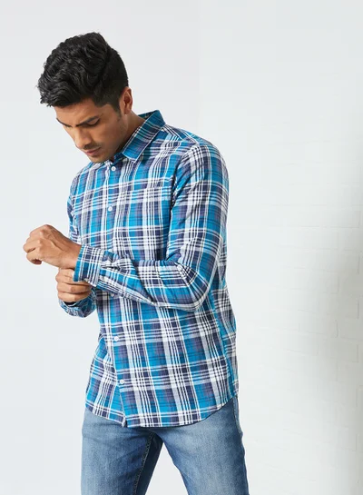 Sivvi x D'Atelier Checkered Long Sleeve Shirt Blue