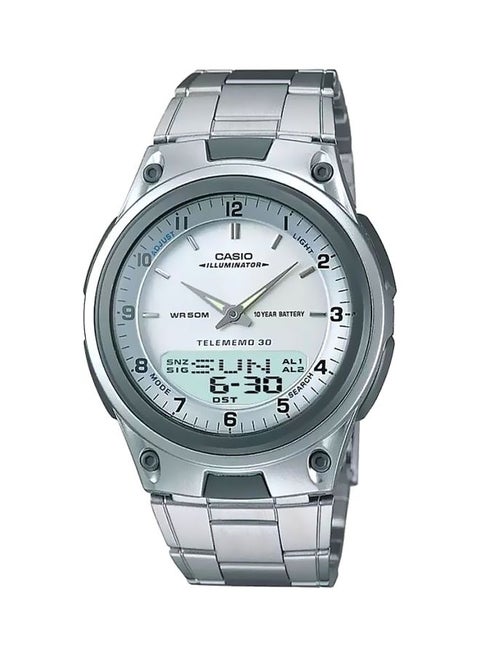 Men's Stainless Steel Analog & Digital Quartz Watch AW-80D-7AVDF - 40 mm - Silver