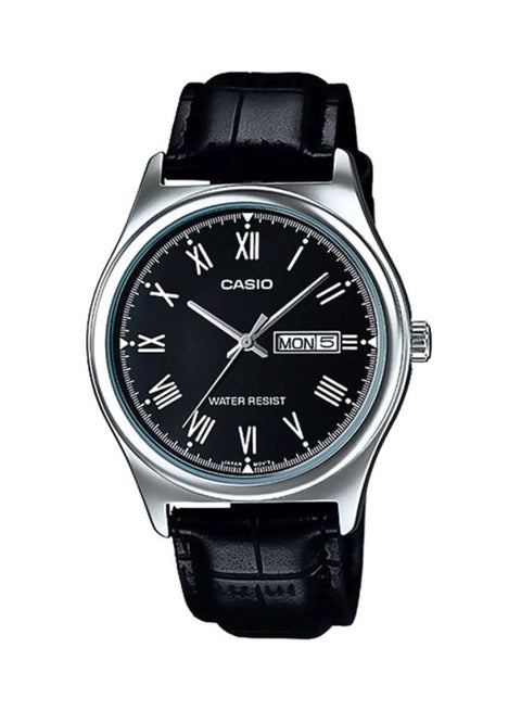 Men's Leather Analog Quartz Watch MTP-V006L-1BUDF - 38 mm - Black
