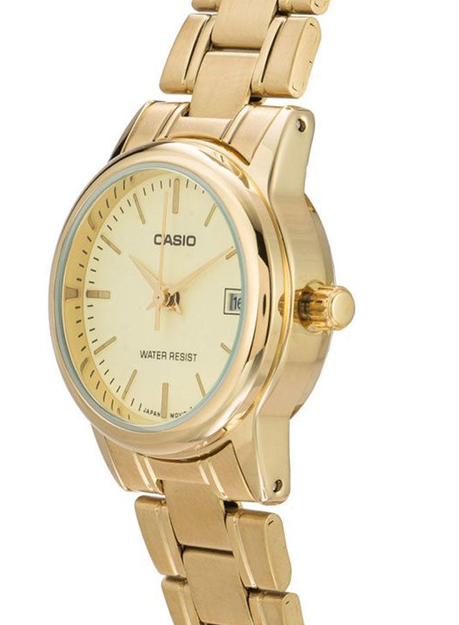 كاسيو ساعة يد بعقارب وسوار من الستانلس ستيل مقاومة للماء طراز LTP-V002G-9AVDF - 35 مم - ذهبي للنساء - Image 3