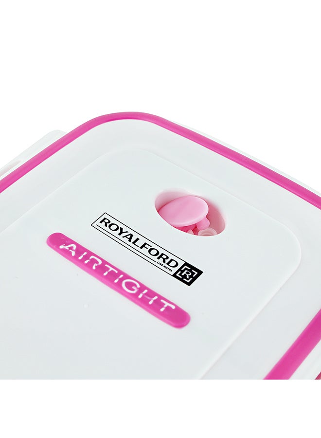Royalford Air Tight Lunch Box 2 Compartment With Spoon Pink/White Standard 1200  - Image 3
