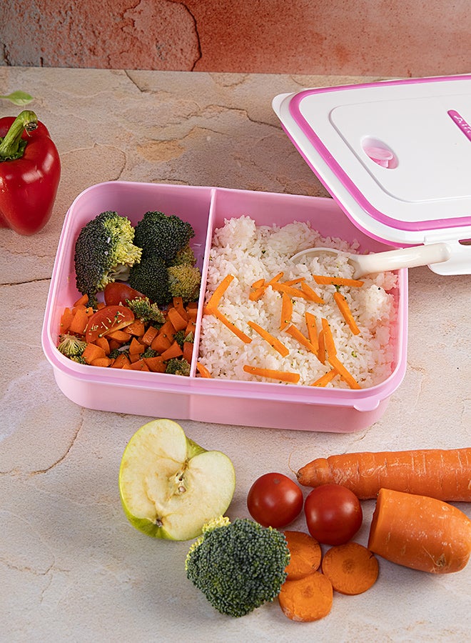 Royalford Air Tight Lunch Box 2 Compartment With Spoon Pink/White Standard 1200  - Image 4