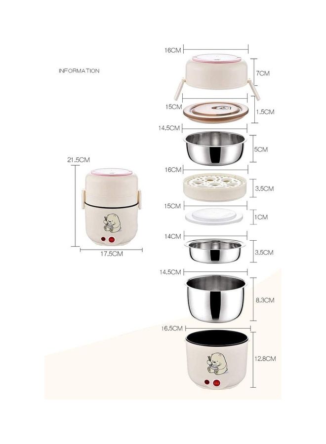 XiuWoo Stainless Steel Electric Lunch Box Beige 2000ml  - Image 2
