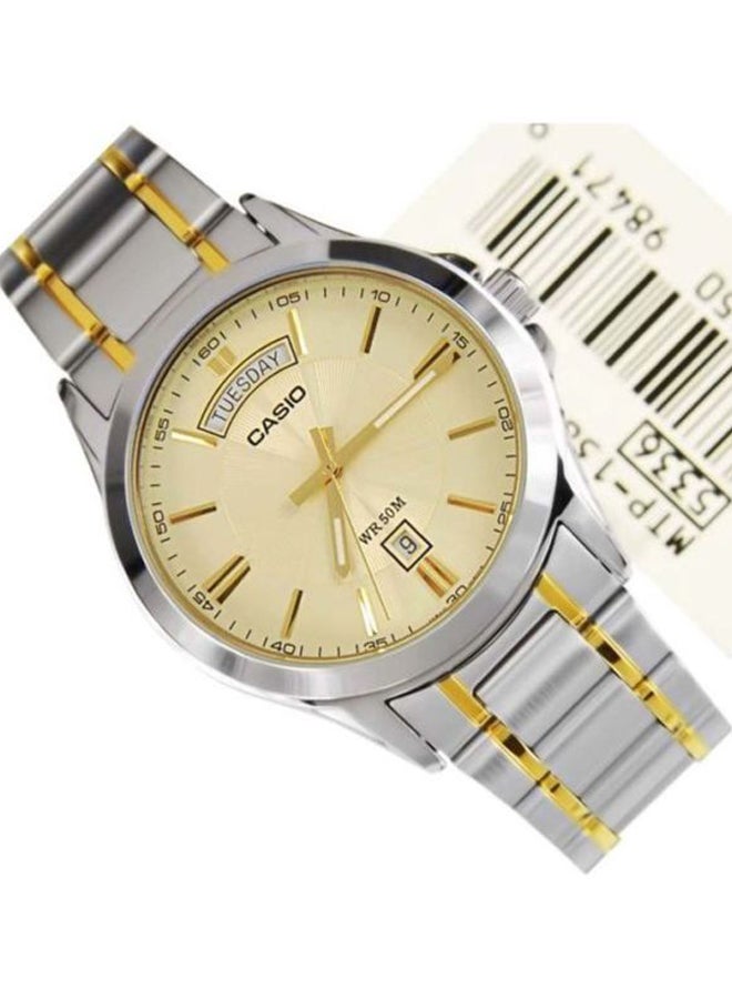 كاسيو ساعة يد بعقارب مقاومة للماء طراز MTP-1381G-9A - قياس 47 مم - فضي/ذهبي للرجال - Image 4