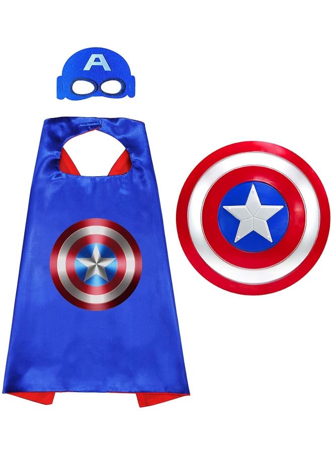 Double Sided Captain America Costume Cape And Mask Set With Hand Shield One Size  - Image 1