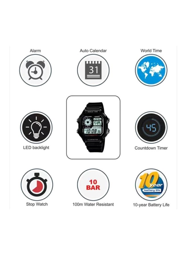 CASIO - Boys' Youth Water Resistant Digital Watch AE-1200WH-1AVDF - Image 1
