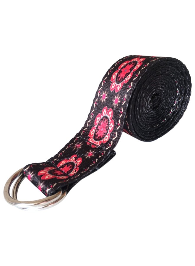 Generic Printed Cotton Yoga Stretching Adjustable Strap with Metal Ring 72inch - Image 1