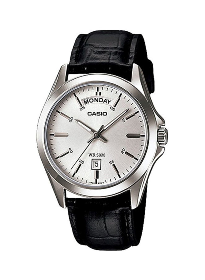 CASIO Men's Leather Analog Wrist Watch MTP-1370L-7AVDF - 40 mm - Black - Image 1