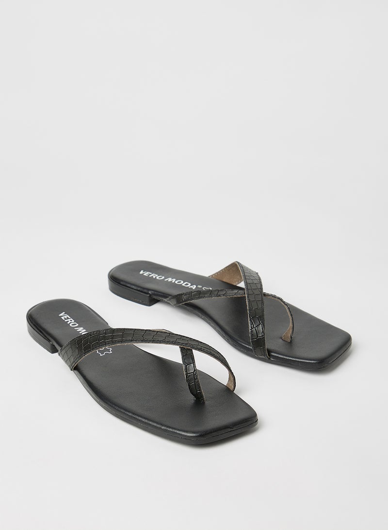 VERO MODA Croc Effect Leather Sandals Black  - Image 2