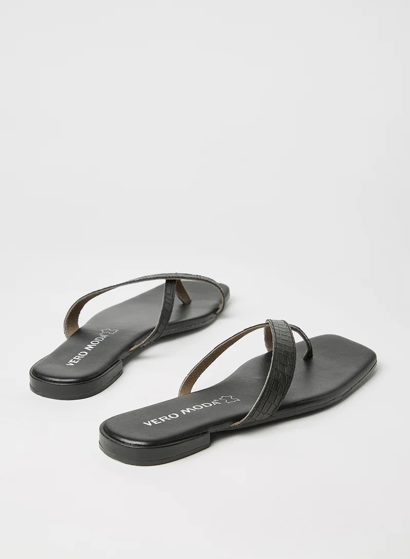 VERO MODA Croc Effect Leather Sandals Black