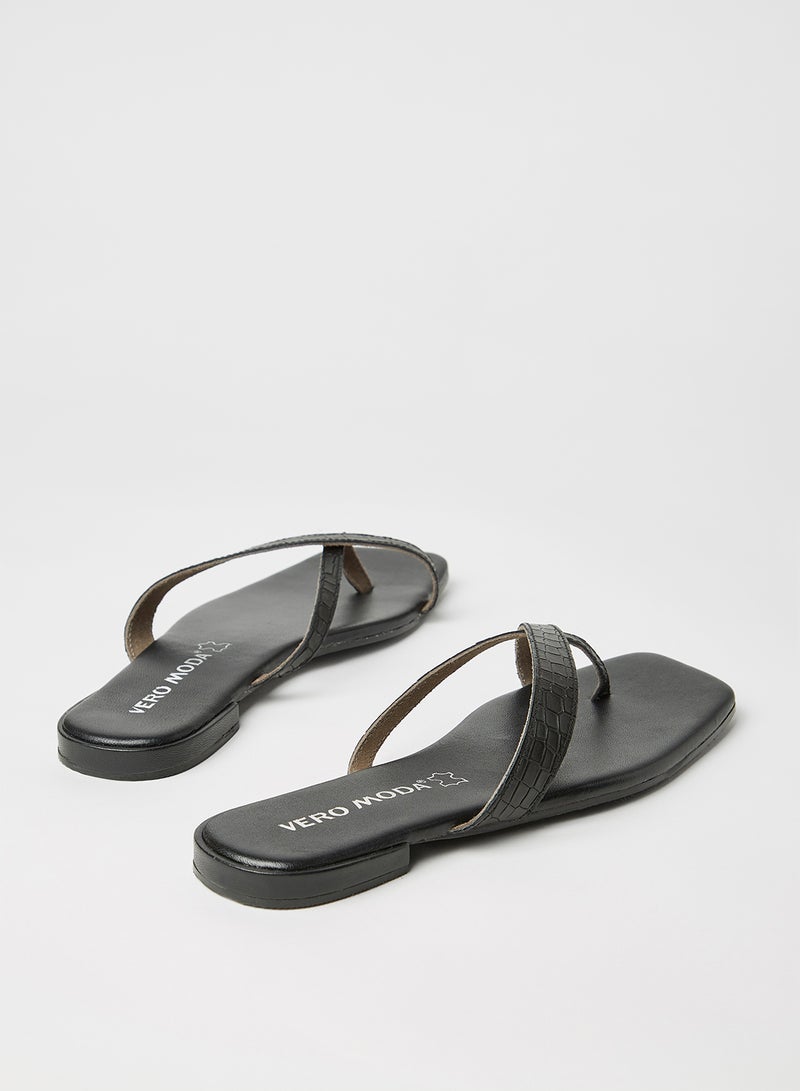 VERO MODA Croc Effect Leather Sandals Black  - Image 3