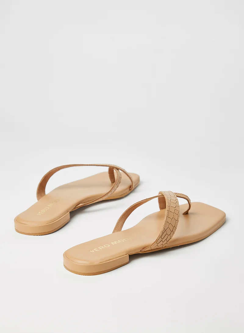 VERO MODA Croc Effect Leather Sandals Travertine
