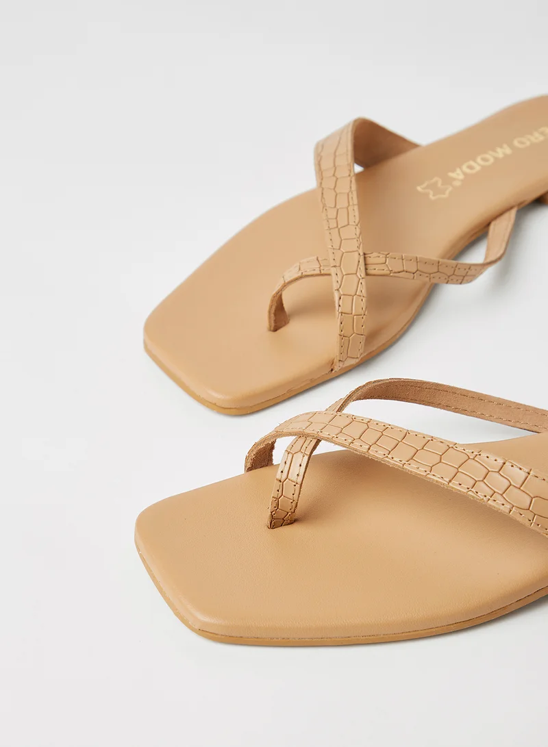 VERO MODA Croc Effect Leather Sandals Travertine