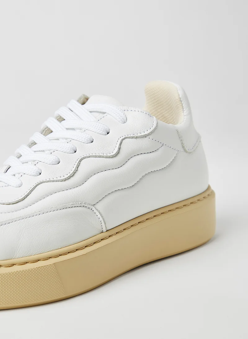 SELECTED FEMME Stitch Detail Leather Sneakers White