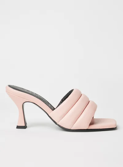 SELECTED FEMME Padded Spool Heel Mules Pink