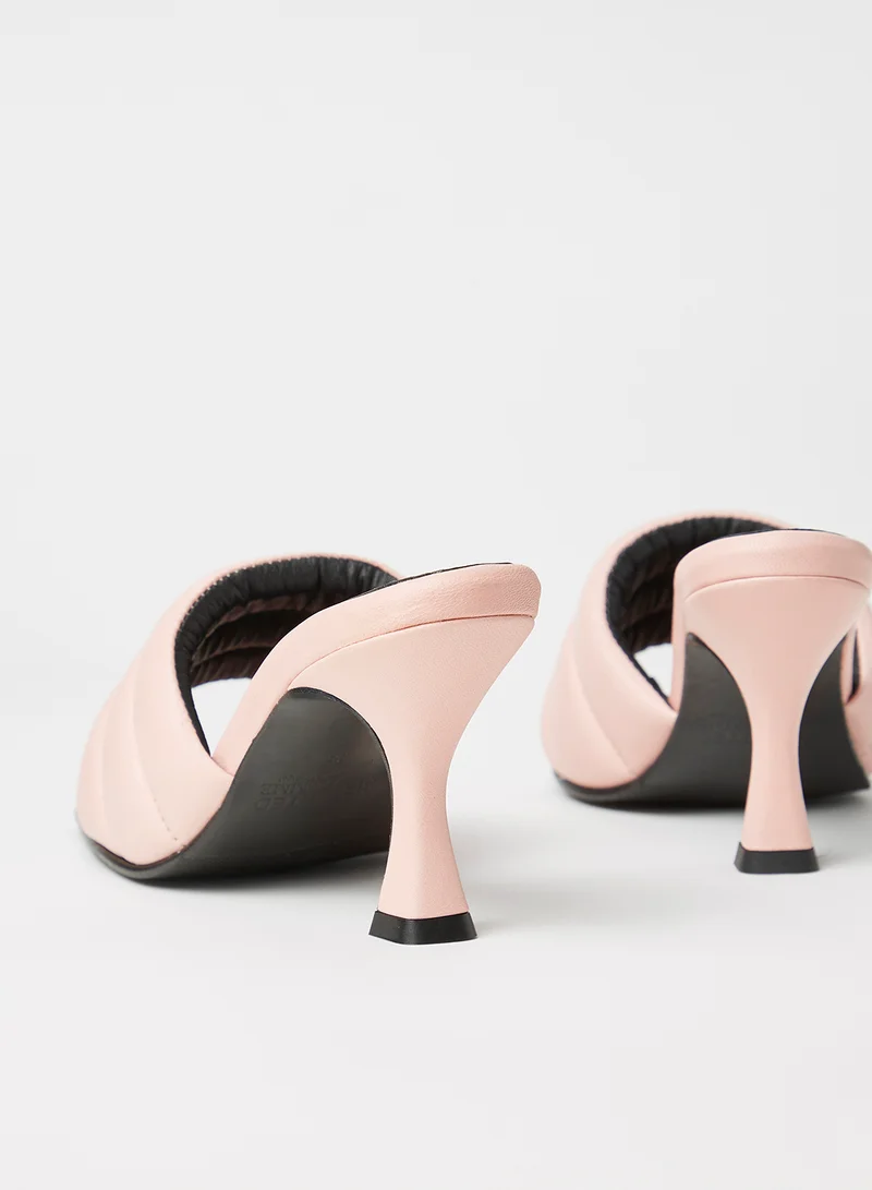 SELECTED FEMME Padded Spool Heel Mules Pink